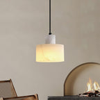 Alabaster pendant light detail showing polished translucent stone