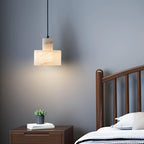 Close detail of the natural veining in the alabaster pendant shade