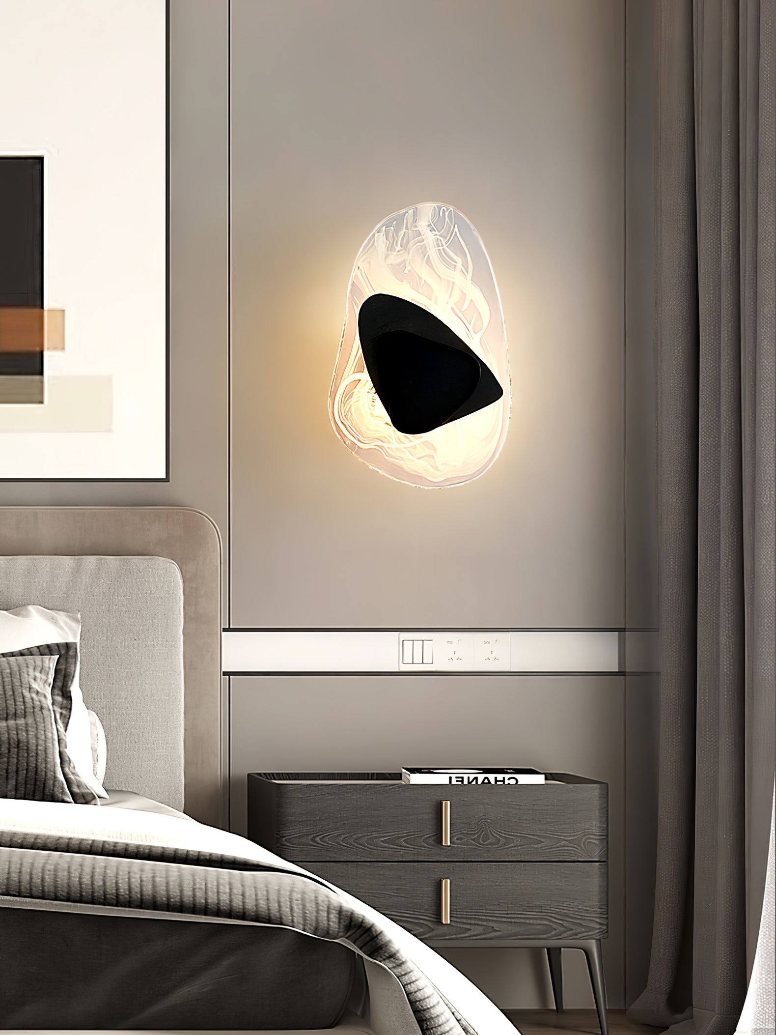 Wall lamp glowing warmly to set a relaxed mood