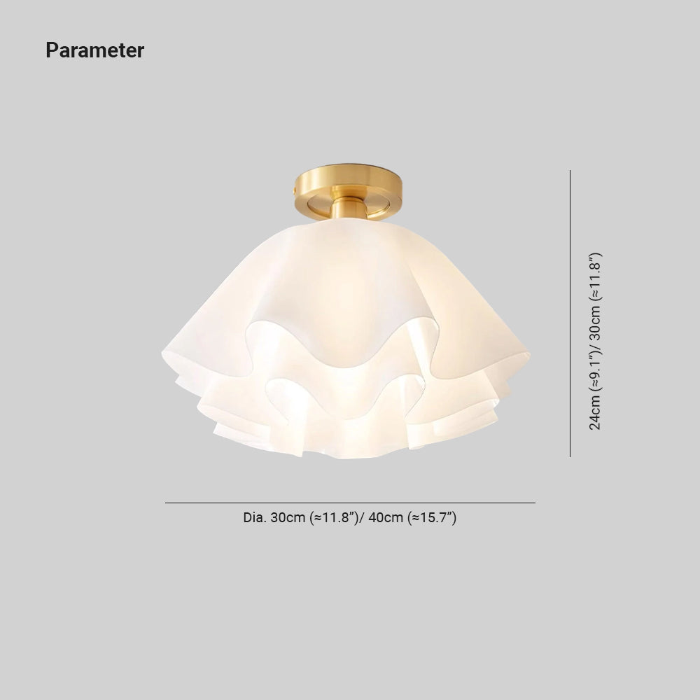 Dimension drawing for the Clérachic Pleated Petal Ceiling Light: Dia. 30 cm (11.8″) or 40 cm (15.7″) wide, 24 cm (9.1″) or 30 cm (11.8″) high.