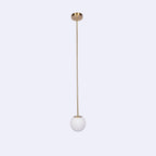 Opal Glass Globe Pendant Light, Brass Rod, Mouth-Blown, E27