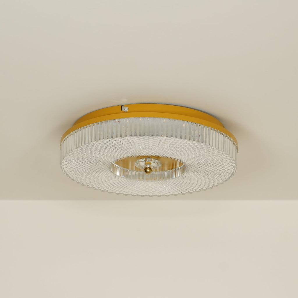 Slim flush mount ceiling light shown in a styled interior