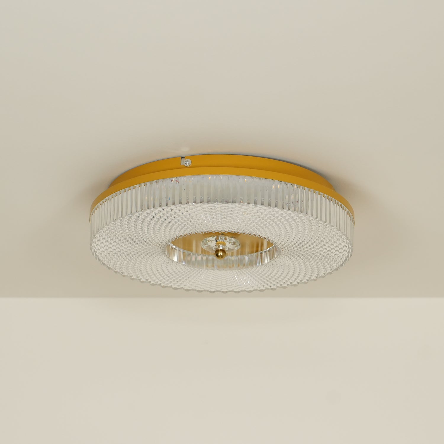Slim flush mount ceiling light shown in a styled interior