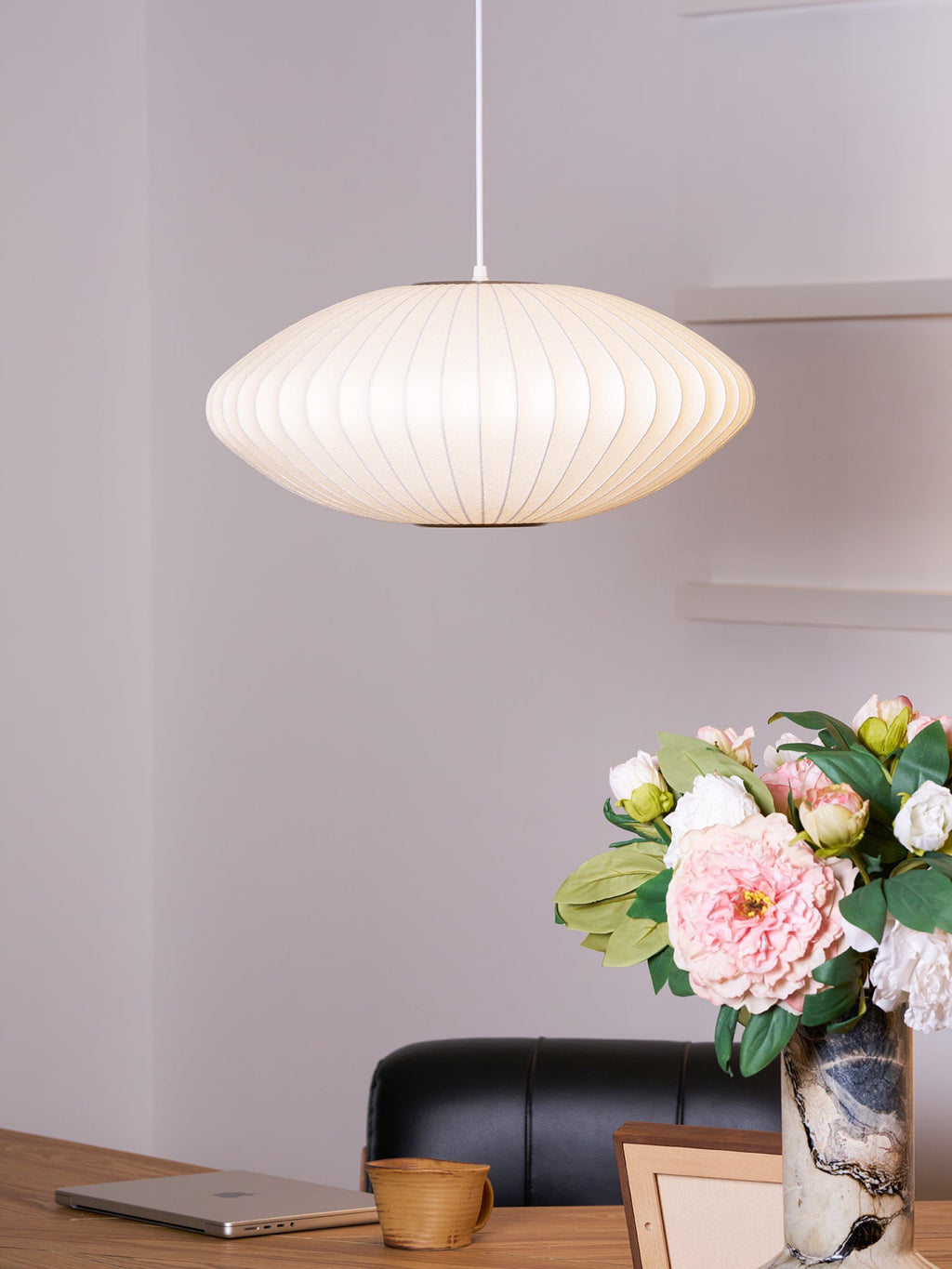 Pendant Light, Crisscross Bubble, Mulberry Silk, Steel Wireframe, E26