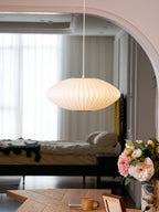 Pendant Light, Crisscross Bubble, Mulberry Silk, Steel Wireframe, E26