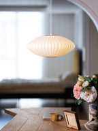 Pendant Light, Crisscross Bubble, Mulberry Silk, Steel Wireframe, E26