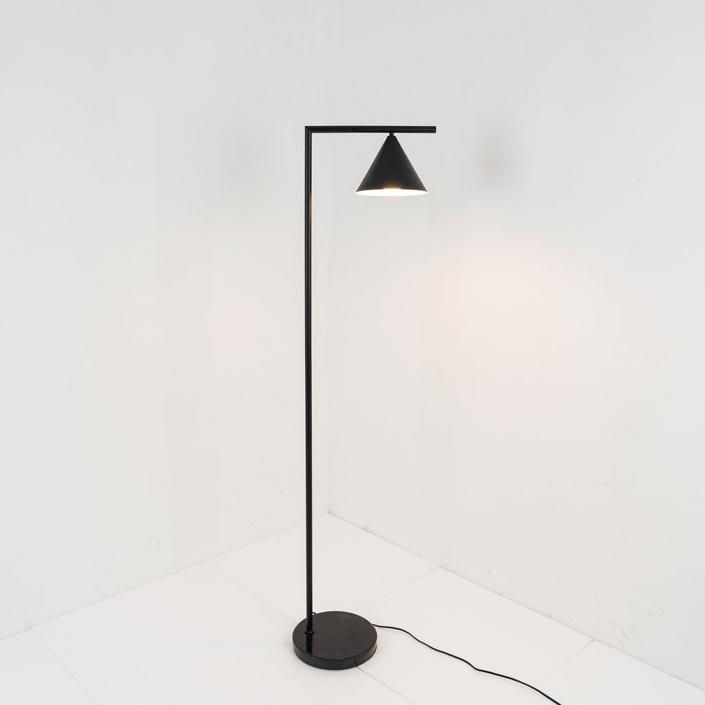 Captain Flint Floor Lamp, Carrara Marble Base, Spinning Opal Cone, E26/E27