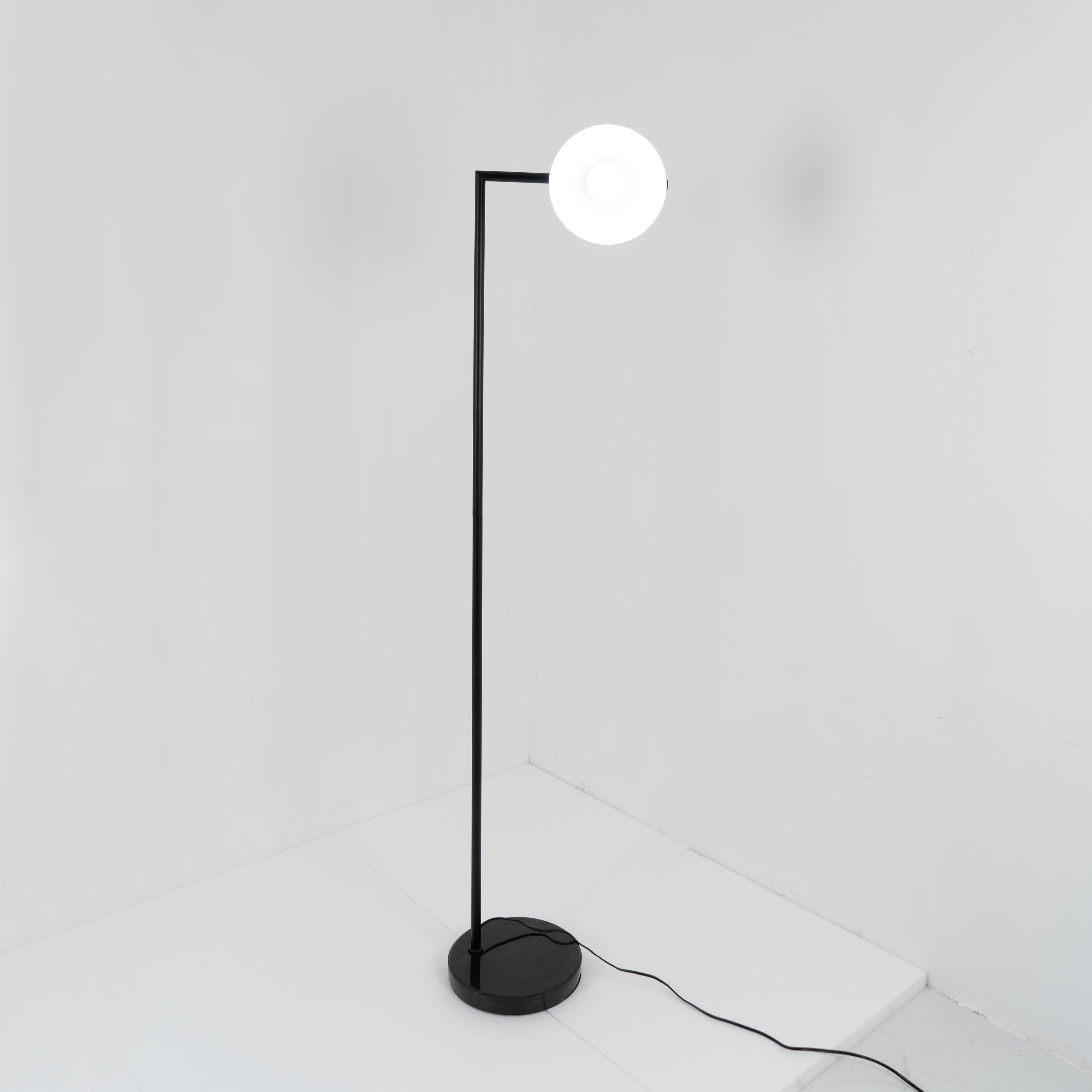 Captain Flint Floor Lamp, Carrara Marble Base, Spinning Opal Cone, E26/E27