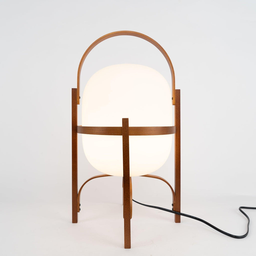 Portable Table Lamp, Ash or Walnut Wood Frame, White Glass Shade, E26/E27