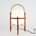 Portable Table Lamp, Ash or Walnut Wood Frame, White Glass Shade, E26/E27