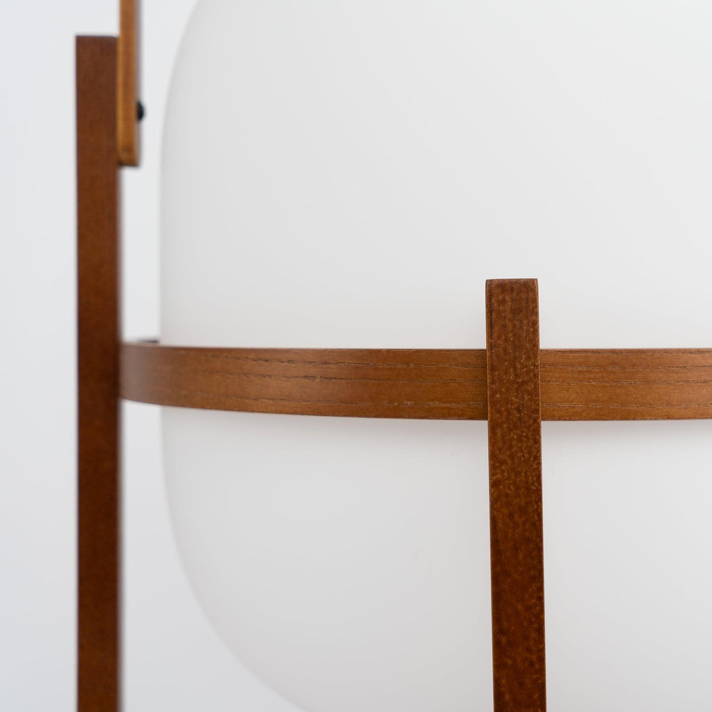 Portable Table Lamp, Ash or Walnut Wood Frame, White Glass Shade, E26/E27