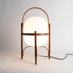 Portable Table Lamp, Ash or Walnut Wood Frame, White Glass Shade, E26/E27