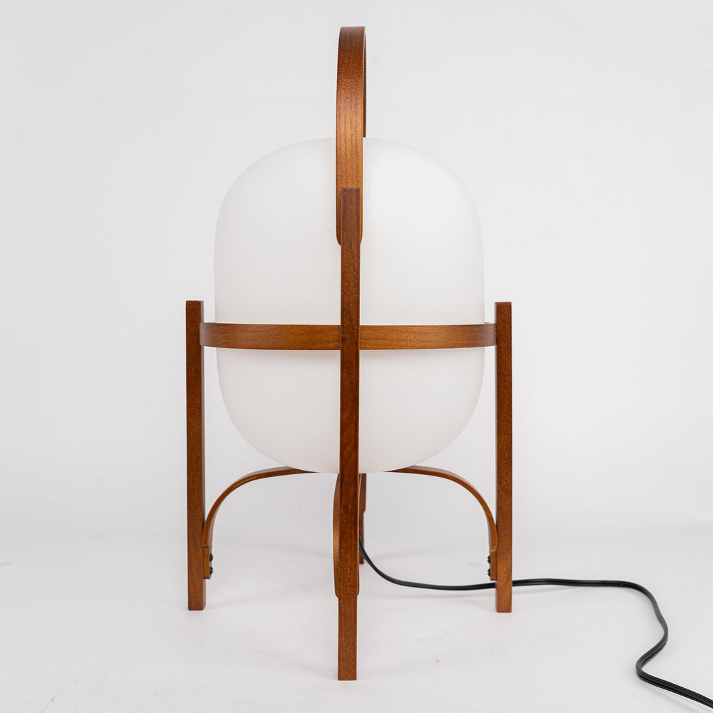 Portable Table Lamp, Ash or Walnut Wood Frame, White Glass Shade, E26/E27