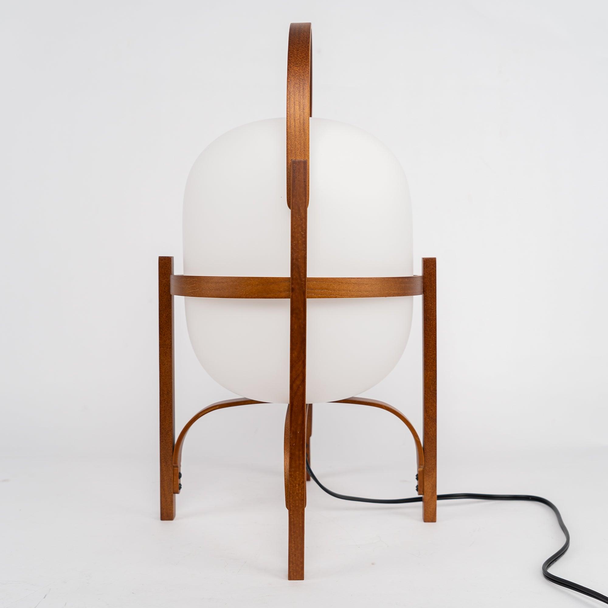 Portable Table Lamp, Ash or Walnut Wood Frame, White Glass Shade, E26/E27