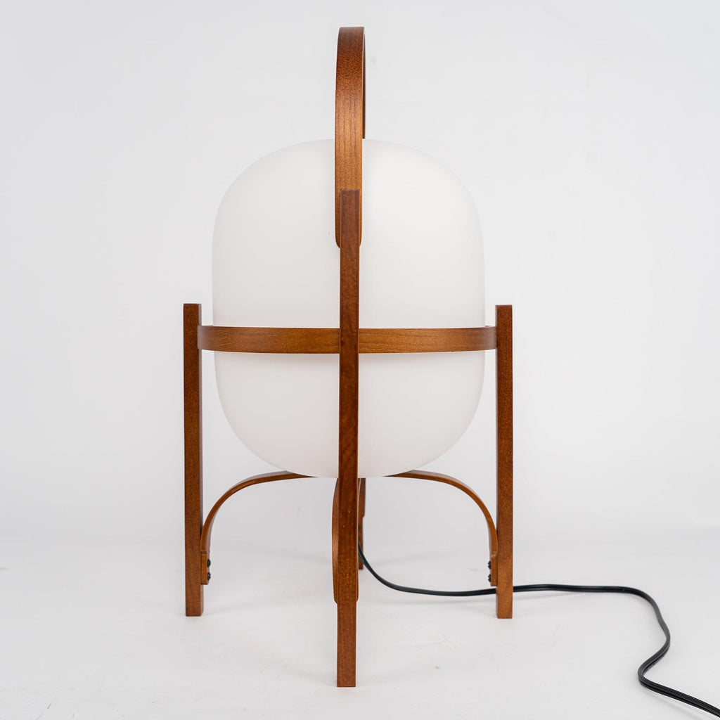 Portable Table Lamp, Ash or Walnut Wood Frame, White Glass Shade, E26/E27