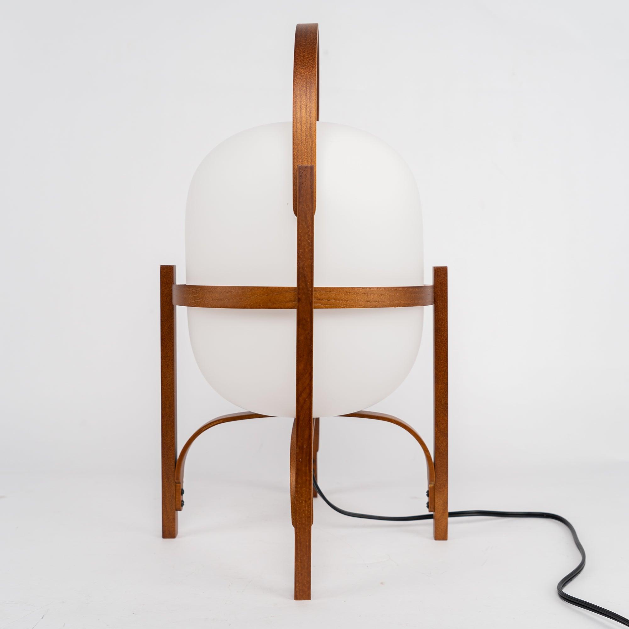 Portable Table Lamp, Ash or Walnut Wood Frame, White Glass Shade, E26/E27