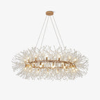 The largest ring size on white, the dandelion-like crystal sprays forming a dense halo around the frame.