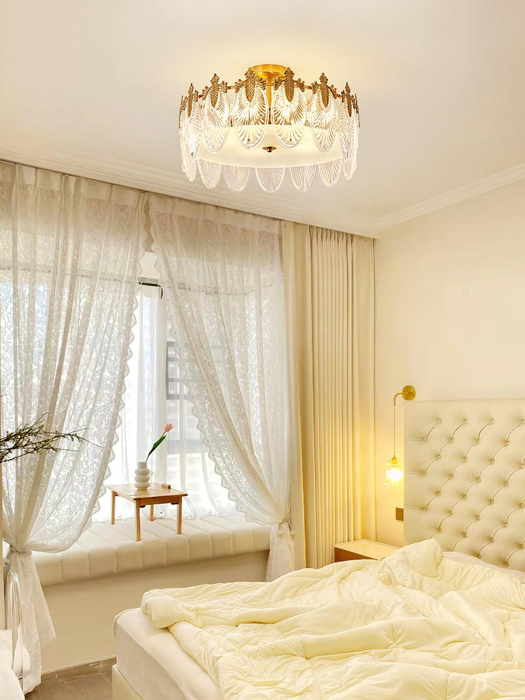 Glass petal chandelier hanging in an opulent dining setting