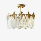 Glass petal chandelier hanging as a focal point in a room