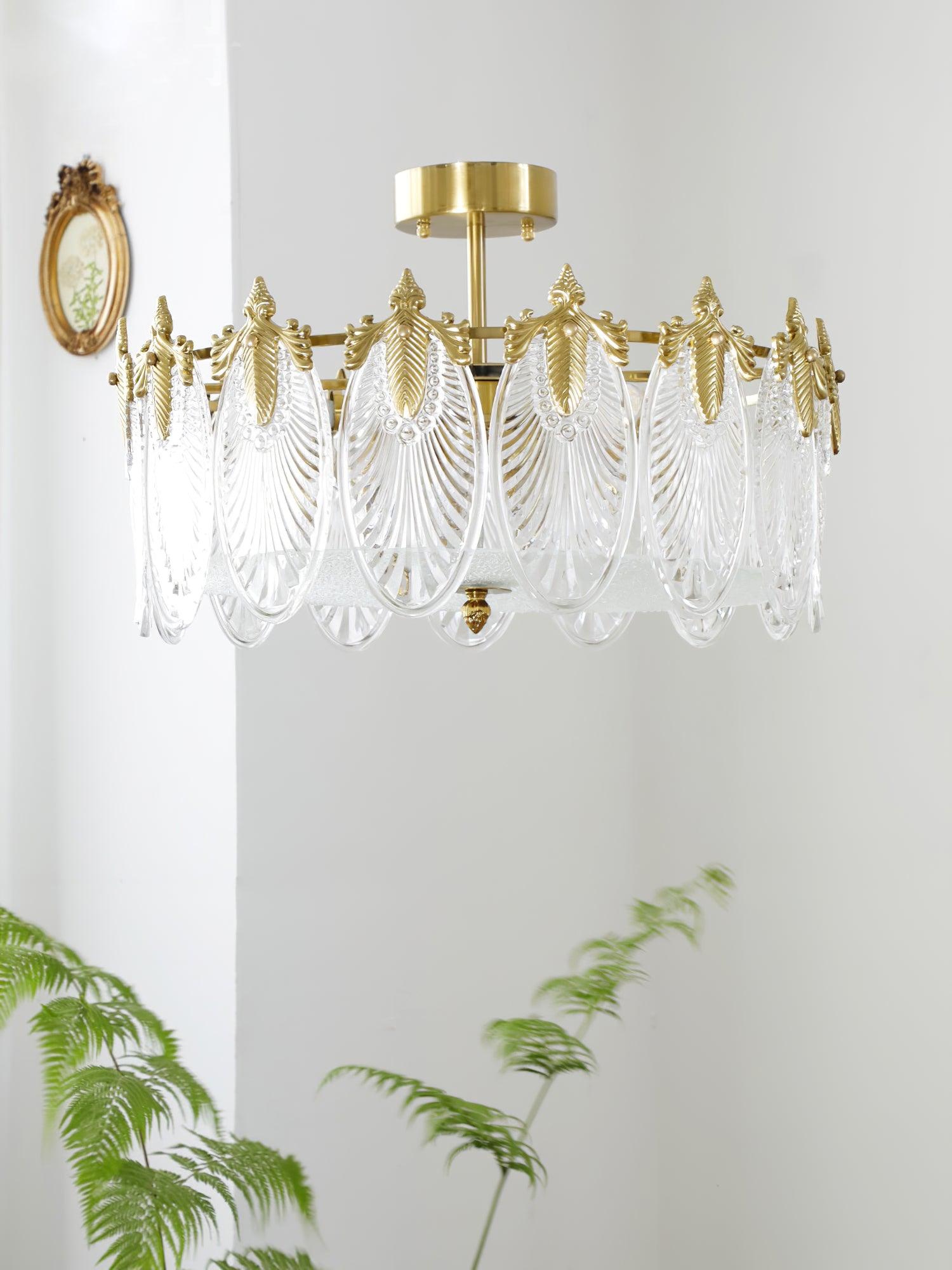 Glass petal chandelier detail showing textured glass surface