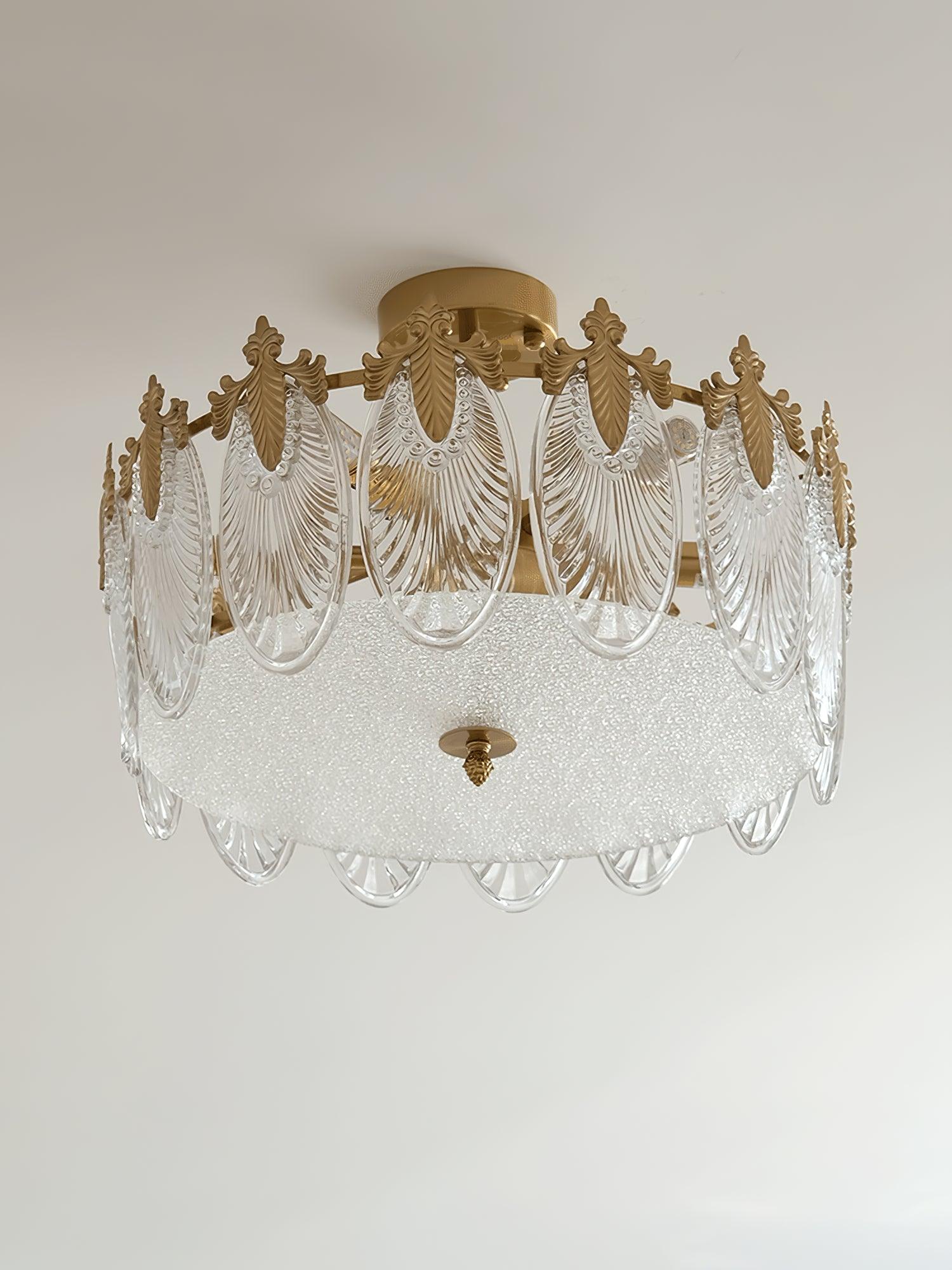 Glass petal chandelier glimmering in an elegant lounge