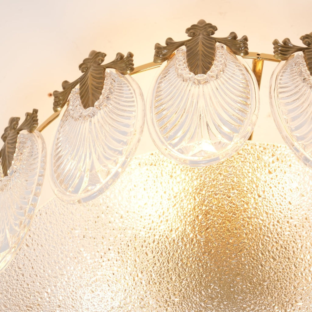 Glass petal chandelier seen from below, petal arrangement visible