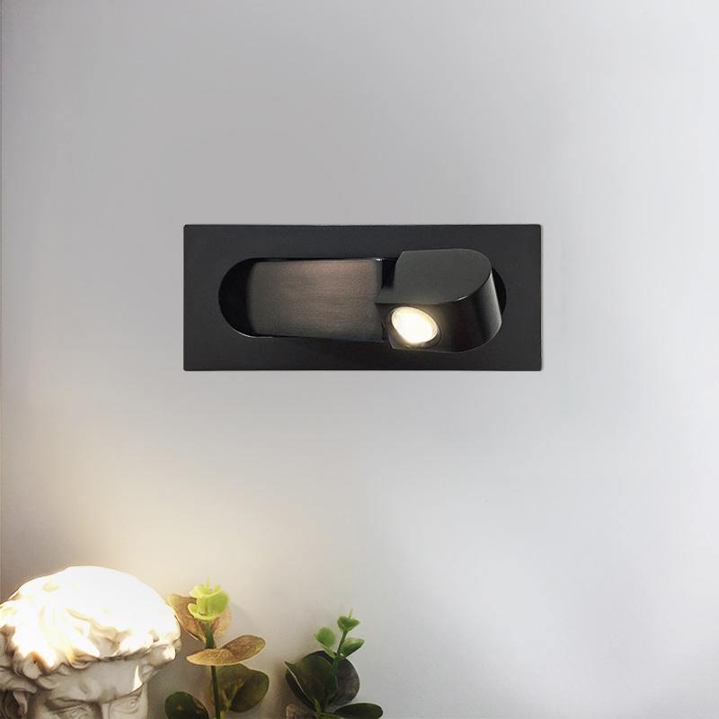 Matt black LED bedside reading light mounted on the right side