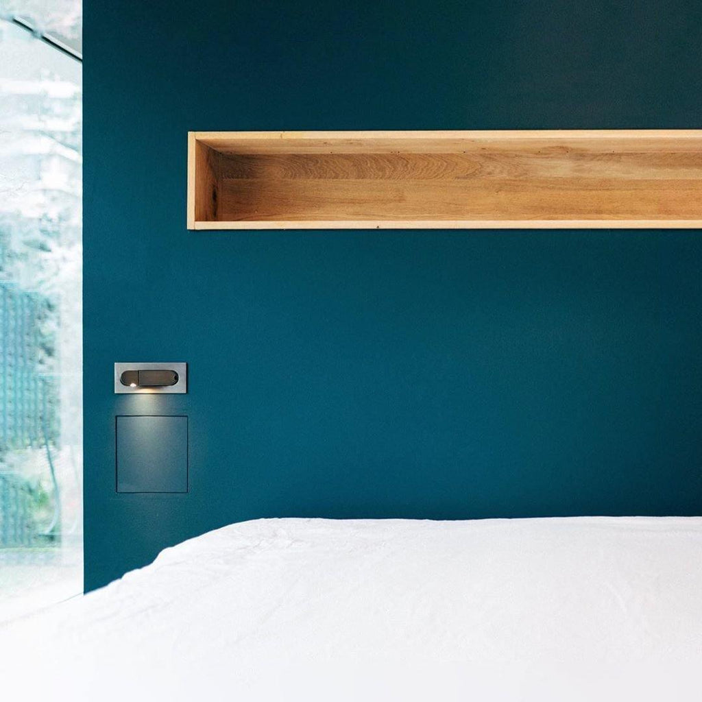 LED bedside reading light detail of the slim metal body