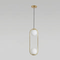 Suspension, globes en verre doublement givrés, cadre ovale en fer doré