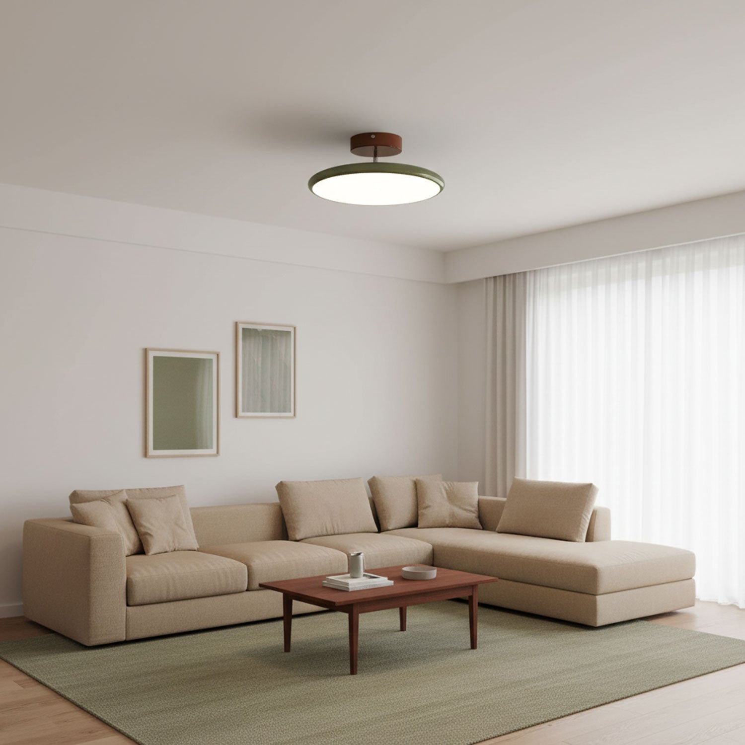 Adjustable ceiling lamp aimed over a counter, warm glow