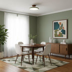 Swing-arm ceiling lamp with round shade in a cozy room