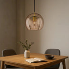 Suspension, design globe en verre, abat-jour à double couche côtelée, chute de 12 pouces