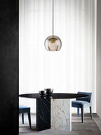 Suspension, design globe en verre, abat-jour à double couche côtelée, chute de 12 pouces