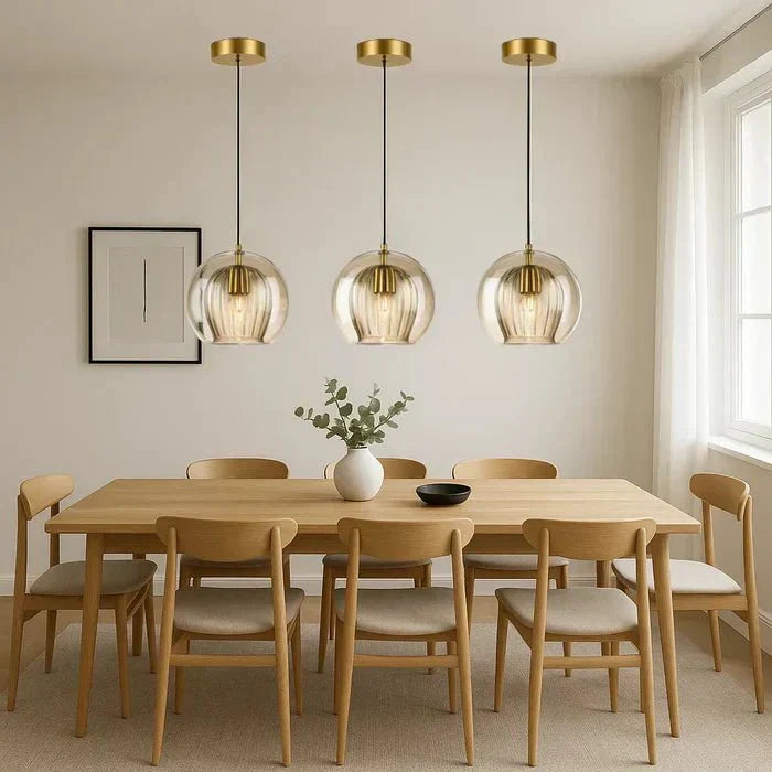 Suspension, design globe en verre, abat-jour à double couche côtelée, chute de 12 pouces