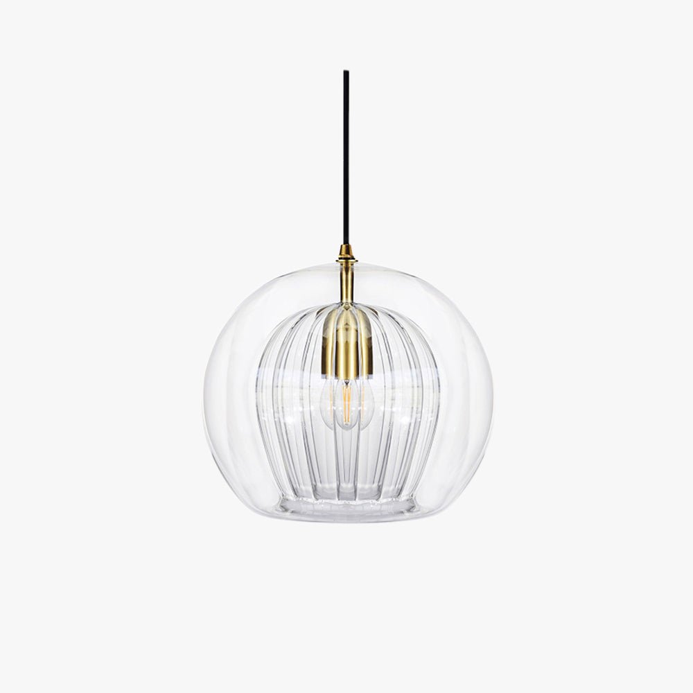 Suspension, design globe en verre, abat-jour à double couche côtelée, chute de 12 pouces
