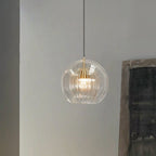 Suspension, design globe en verre, abat-jour à double couche côtelée, chute de 12 pouces