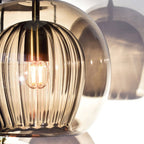 Suspension, design globe en verre, abat-jour à double couche côtelée, chute de 12 pouces