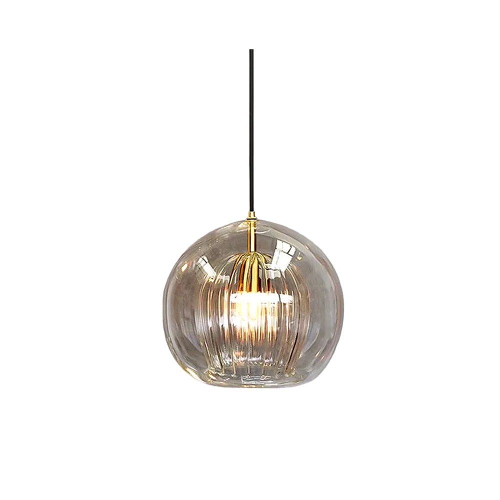 Suspension, design globe en verre, abat-jour à double couche côtelée, chute de 12 pouces