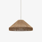 Product view of this Clérachic pendant, its wide rope cone and open-weave lattice trim shown against a plain background.