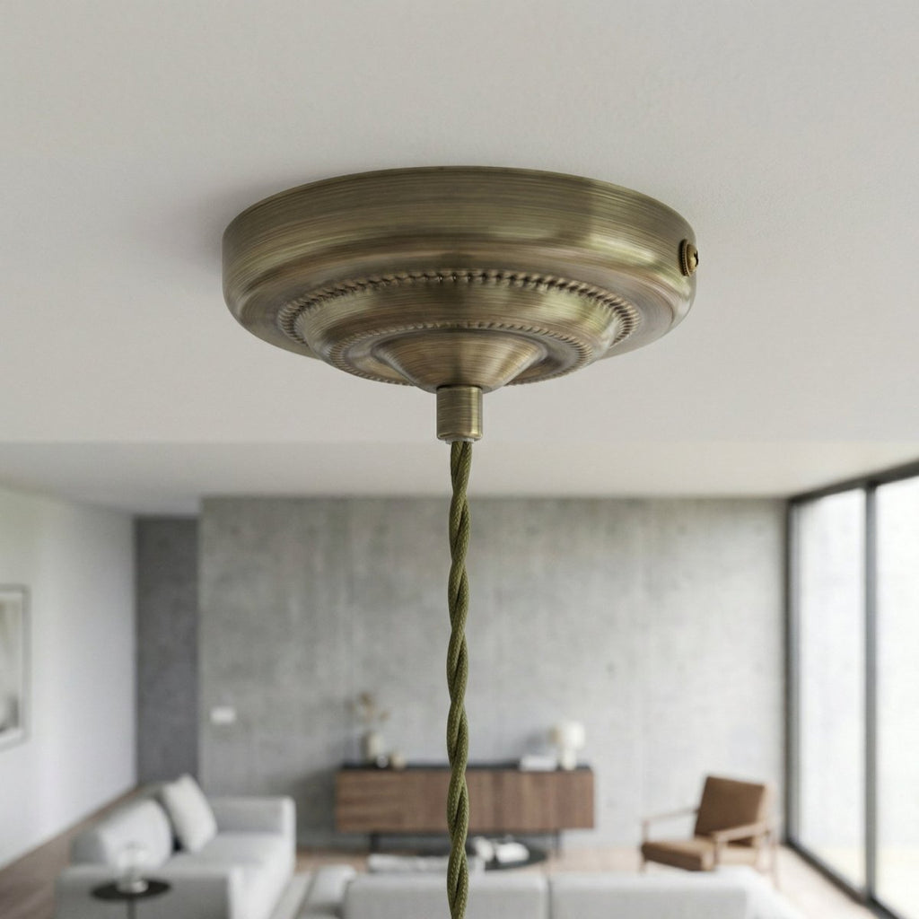 Pendant Light, Dusky Pink Scalloped Shade, Warm Gold Trim