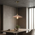 Pendant Light, Dusky Pink Scalloped Shade, Warm Gold Trim