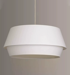 Another close studio angle of this Clérachic pendant, showing the linen texture across its two tiers.