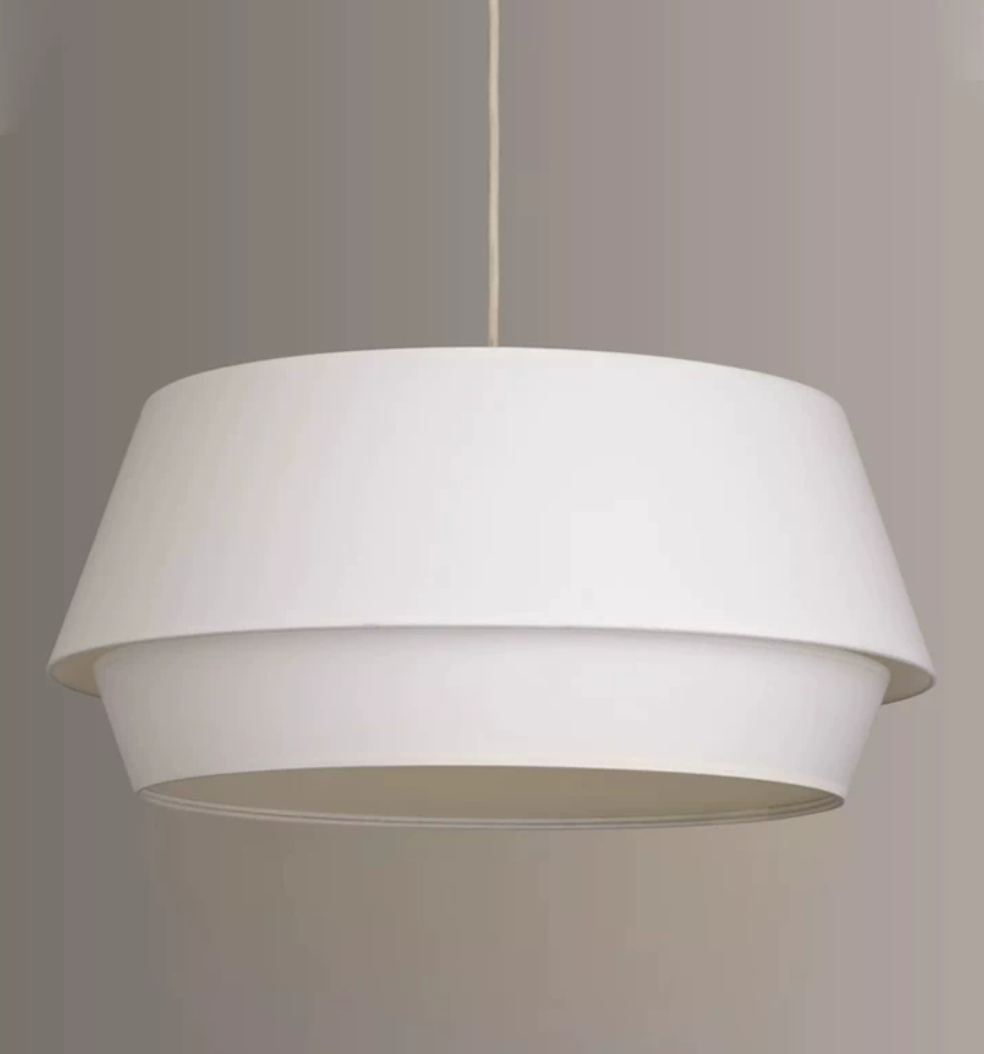 Another close studio angle of this Clérachic pendant, showing the linen texture across its two tiers.