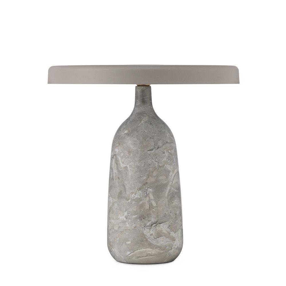 Grey marble Clérachic table lamp with a taupe disc shade, shown on a plain white background in a studio product shot.