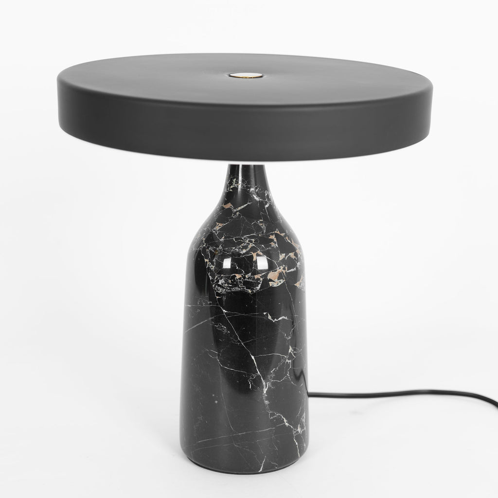 Black marble Clérachic table lamp, disc shade held level, a tighter studio crop showing more of the cord.