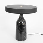 Black marble Clérachic table lamp, disc shade held level, a tighter studio crop showing more of the cord.