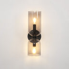 A tighter crop shows the smoke grey shades glowing on this matt black Clérachic wall light.