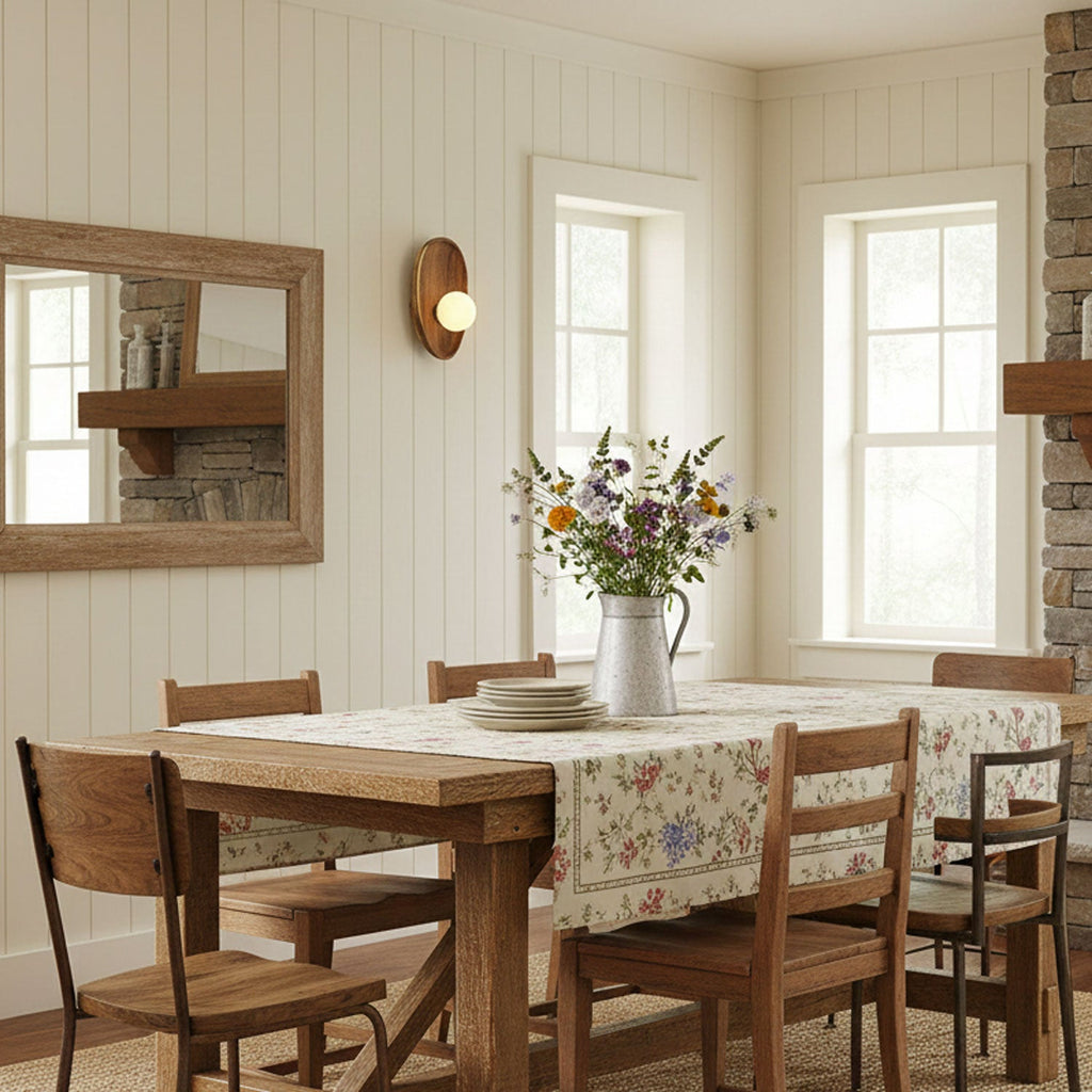 Walnut wood wall lamp shown in a warm ambient setting