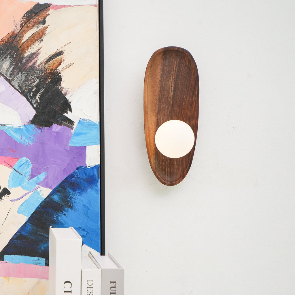 Walnut wood wall lamp size reference for the tall version