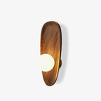 Walnut wood wall lamp full view with white glass shade
